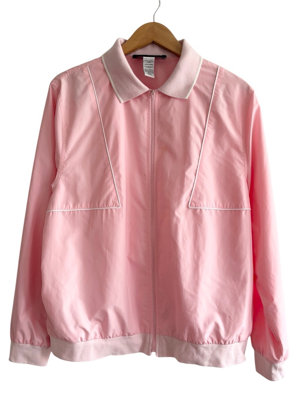 Vintage Windbreaker Pastel Light Pink Zip-Front Bomber Jacket